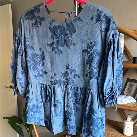 Ted Baker Blue Blouse Embroidered Peplum - Picture 1 of 7